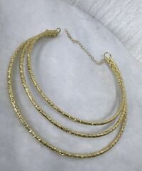 Özel Seri Gold Parlak Tırtıklı Üçlü Görünüm Choker Kolye