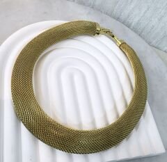 Özel Seri Çelik Gold Hasır Tel Örgü Choker Kolye (41cm)