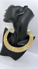 Lazer Kesim Gold Boru Plaka Kalın Choker Kolye