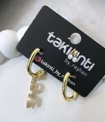 Zirkon Taşlı Love Sallantı Oval Halka Küpe