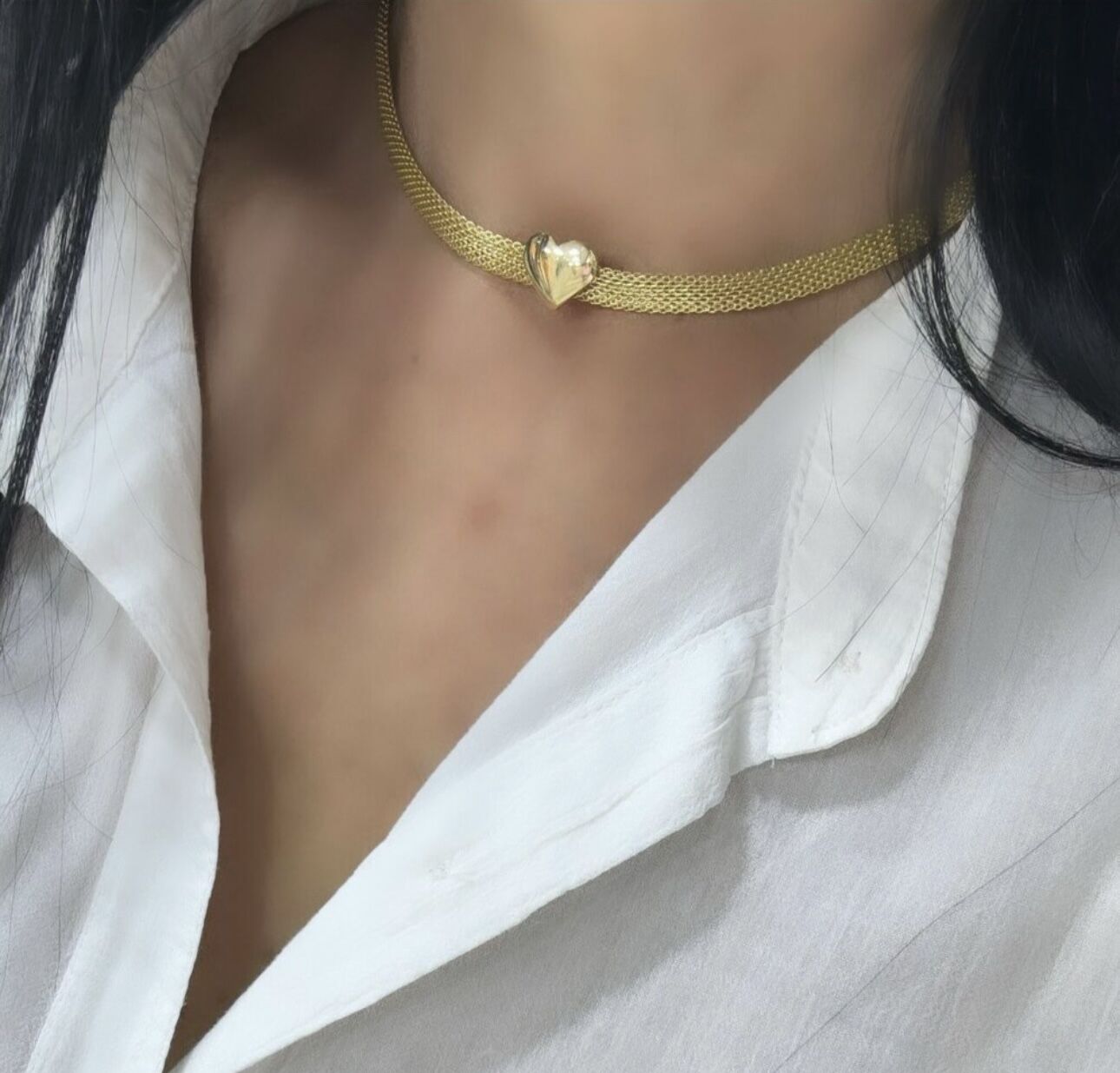 Özel Seri Kalp Detay Hasır Choker Kolye (45 Cm)