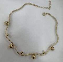 Büyüklü Küçüklü Gold Topçuk Detay Kıvrımlı Tel Plaka Choker Kolye