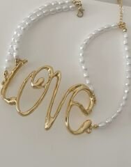 Love Yazılı İncili Choker Kolye